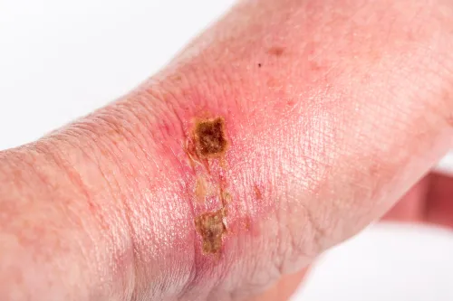 Verätzung durch sodium-Hydroxid (alkali), auch bekannt als Natronlauge.
